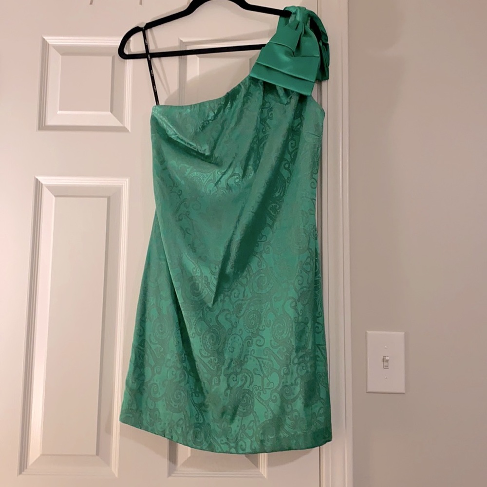 Green one shouldered dress